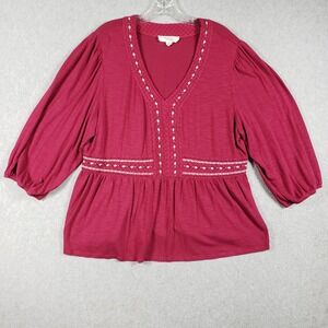 Nurture Plum Whimsy Boho Chic Embroidered Top Plus 1X Cottagecore Embroidered‎